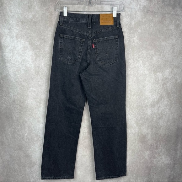 Levi's Ribcage Straight Ankle Jeans In Skewed Break Black Women's Size 24 - Picture 3 of 8